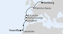 Route: Von Teneriffa nach Hamburg mit AIDAperla