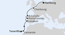 Route: Von Teneriffa nach Hamburg mit AIDAperla