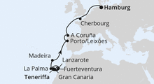 Route: Von Teneriffa nach Hamburg mit AIDAprima