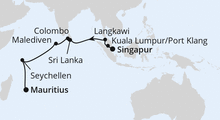 Route: Von Singapur über Sri Lanka nach Mauritius mit AIDAstella