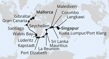 Route: Weltenbummler von Singapur nach Mallorca mit AIDAstella