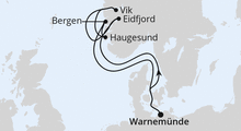 Route: Norwegens Fjorde ab Warnemünde mit AIDAdiva