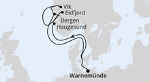 Route: Norwegens Fjorde ab Warnemünde mit AIDAdiva