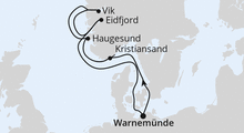 Route: Norwegens Fjorde ab Warnemünde mit AIDAdiva