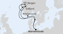 Route: Norwegens Fjorde ab Warnemünde mit AIDAdiva