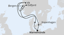 Route: Norwegens Fjorde ab Warnemünde mit AIDAdiva