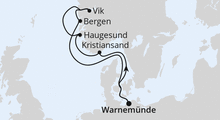 Route: Norwegens Fjorde ab Warnemünde mit AIDAdiva