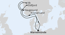 Route: Norwegens Fjorde ab Warnemünde mit AIDAdiva