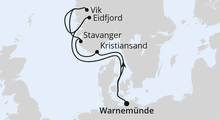 Route: Norwegens Fjorde ab Warnemünde mit AIDAluna