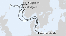 Route: Norwegens Fjorde ab Warnemünde mit AIDAdiva