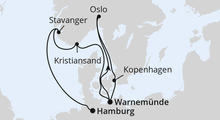 Route: Norwegen & Dänemark von Warnemünde nach Hamburg mit AIDAdiva